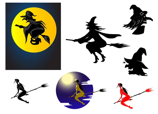 Conjunto de bruxas de Halloween — Vetor de Stock