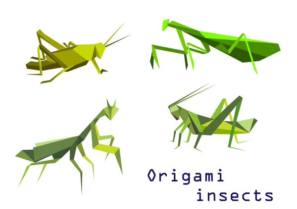 Gröna origami gräshoppor och mantis — Stock vektor
