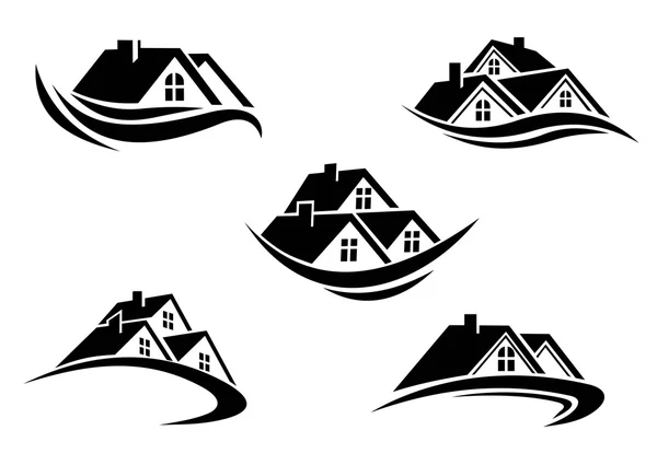 Ensemble d'icônes immobilières silhouettées — Image vectorielle