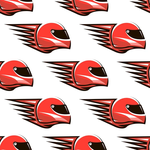 Seamless mönster av röd racing hjälmen med hastighet spikar — Stock vektor
