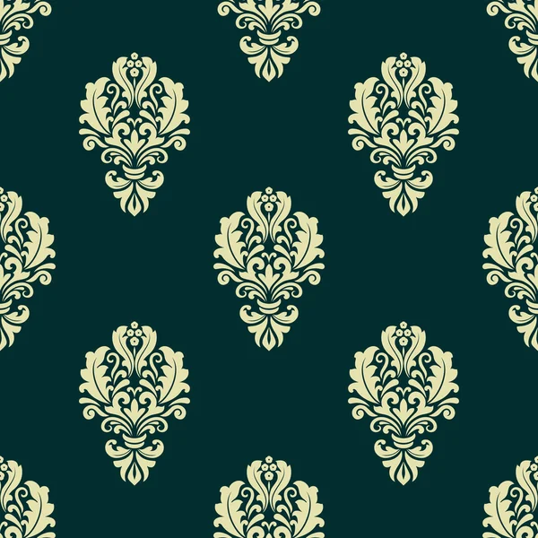 Damask style seamless floral pattern with beige and dark green — Stock Vector