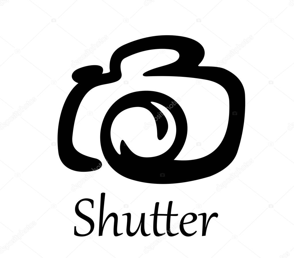 Bold black Photo camera icon with text - Shutter - at the bottom of design for any multimedia or photography design