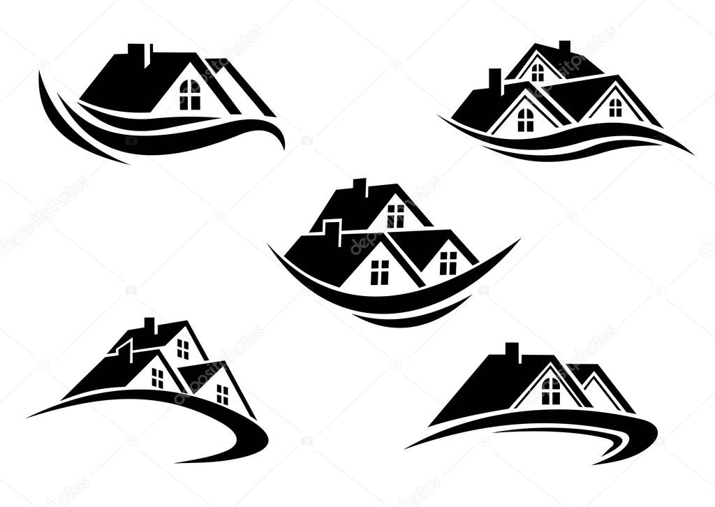 Set of silhouetted real estate icons