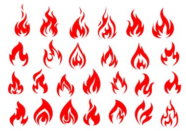Red fire icons and pictograms set clipart