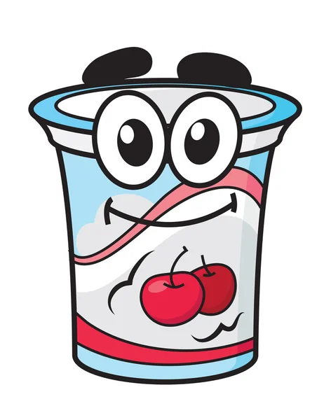 Personaje de dibujos animados de yogur de cereza, leche o crema — Vector de stock