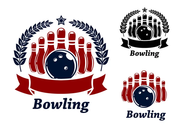 Bowling emblemen met bal en kegelbaan — Stockvector