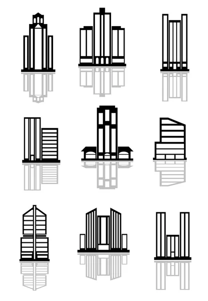 Gratte-ciel et immeubles de bureaux icônes — Image vectorielle