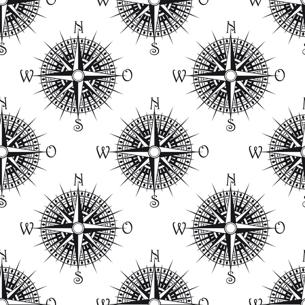 Nahtloses nautisches Muster mit altem Kompass — Stockvektor