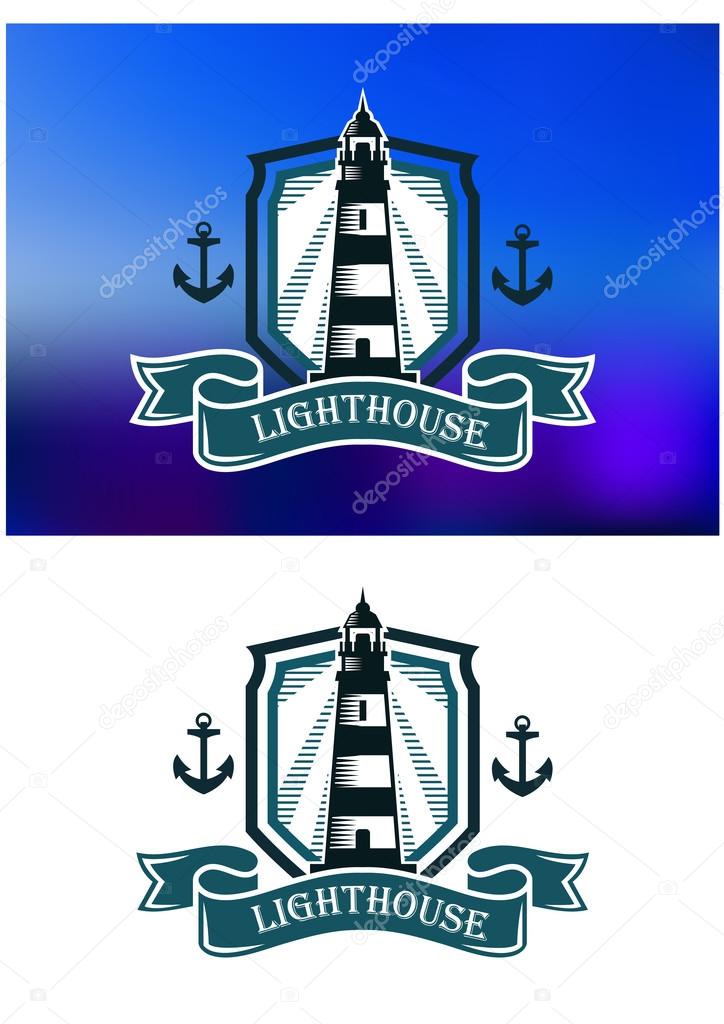 Marine banner with lighthouse and anchor