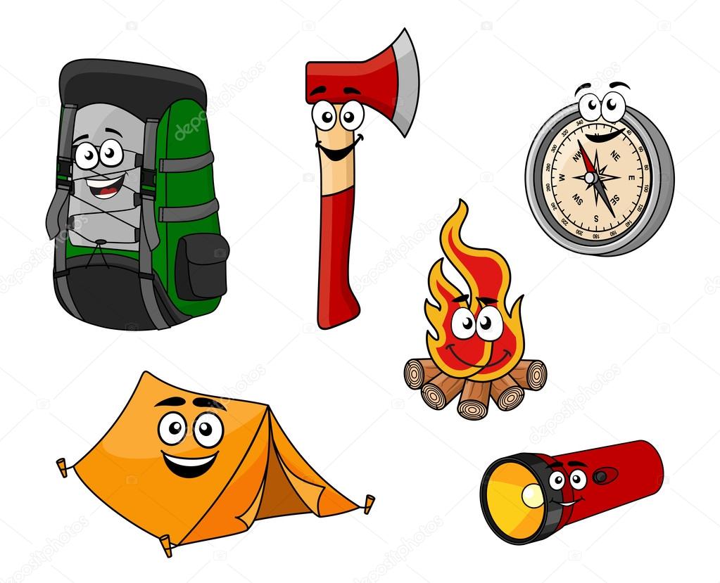 Cartoon camping and travel objects