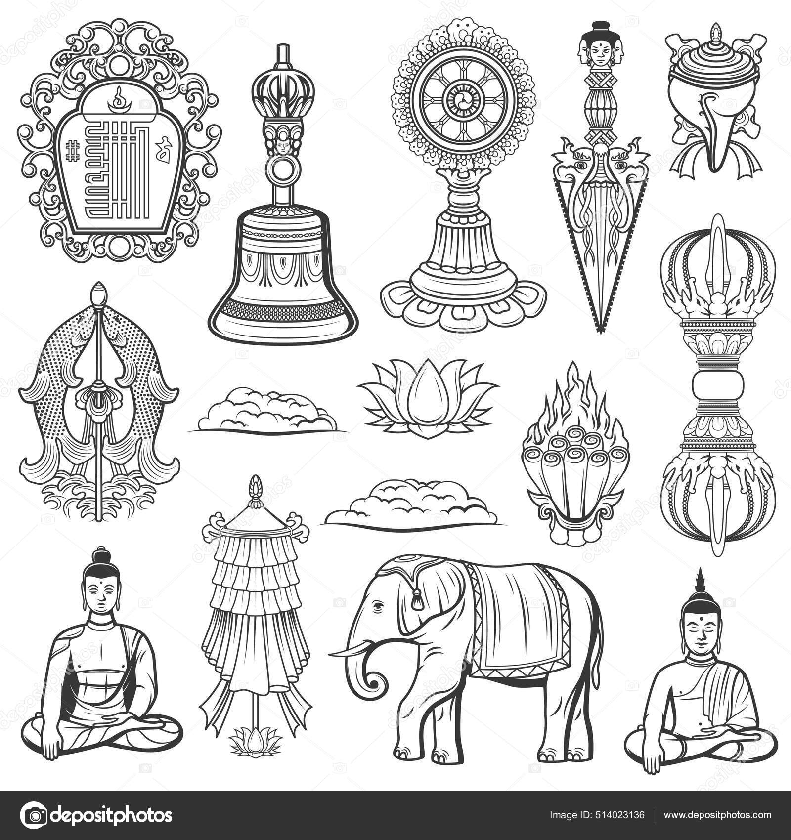 Budismo Tibetano Religión Símbolos Sagrados Vector Kalachakra Símbolo  Campana Tribu Vector de stock #514023136 de ©VectorTradition, image size:1600x1700