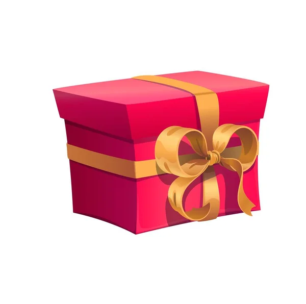 Red Holiday Gift Box Golden Bow Ribbon Birthday Present Vector — Stock Vector