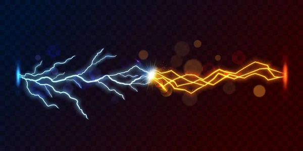 Blitzlichtgewitter Gegen Kurzschlussblitz Vektor Auf Transparentem Hintergrund Elektrische Energieentladung Mit — Stockvektor