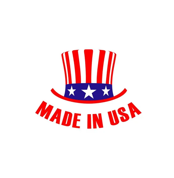 用带有帽子的Usa标签制成 向量徽章上的山姆帽叔叔与白色背景隔离 优质品质保证的象征 美国爱国心 美国制造业产品品牌标志 — 图库矢量图片