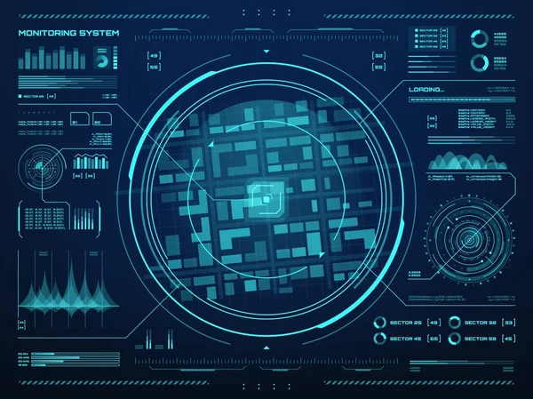 Technologia Monitoringu Bezpieczeństwa Hud Interfejs Cyfrowy Oznaczeniem Celu Lub Lokalizacji — Wektor stockowy