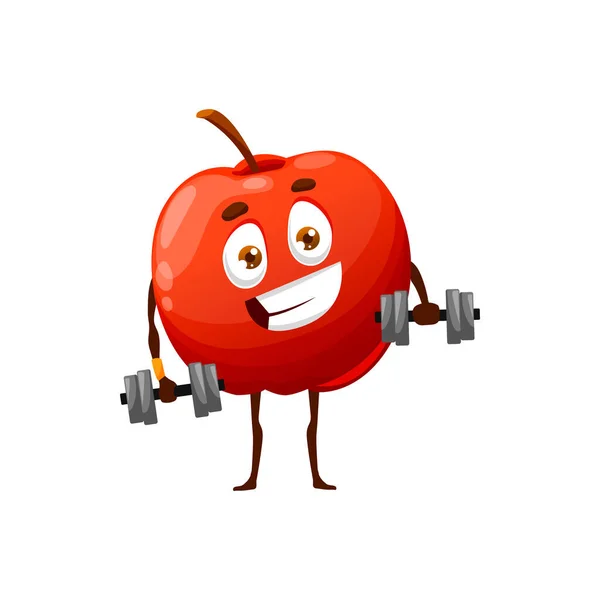 Tecknad Äpple Fitness Med Hantlar Isolerad Lycklig Karaktär Vektor Sommar — Stock vektor