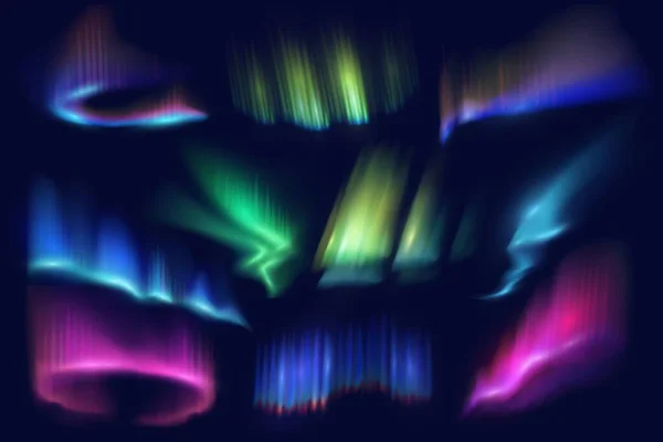 Las Luces Polares Del Norte Aurora Boreal Brillan Olas Vectoriales — Vector de stock