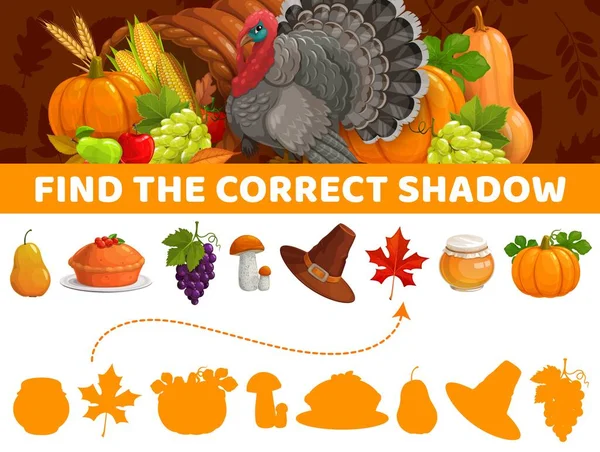 Finden Sie Den Richtigen Schatten Thanksgiving Herbstartikel Vektor Kinderspiel Oder — Stockvektor