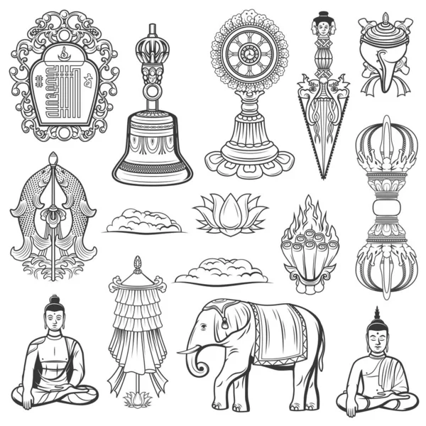 Tibeti Buddhizmus Vallás Szent Szimbólumok Vektor Kalachakra Szimbólum Törzsi Harang — Stock Vector