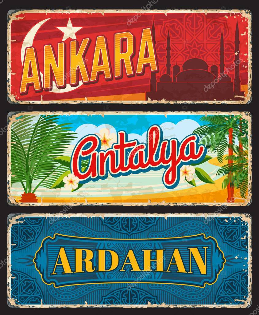 Ankara, Antalya y Ardahan provincias de Turquía, il placas vintage