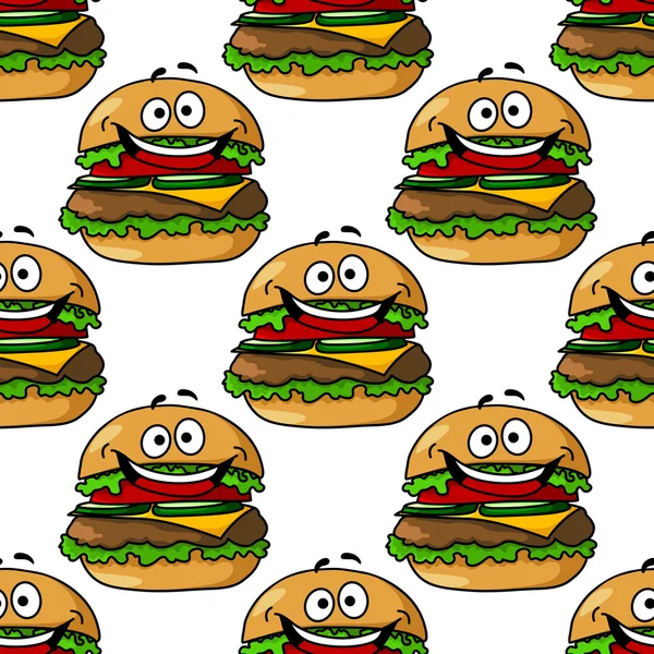Cartoon hamburger modello senza soluzione di continuità — Vettoriale Stock