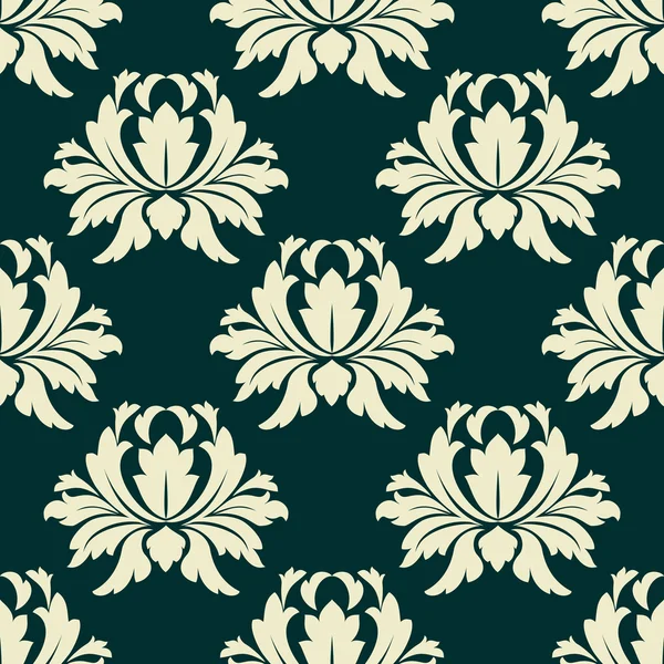 Floral seamless pattern with light green flowers on dark green — Stock Vector