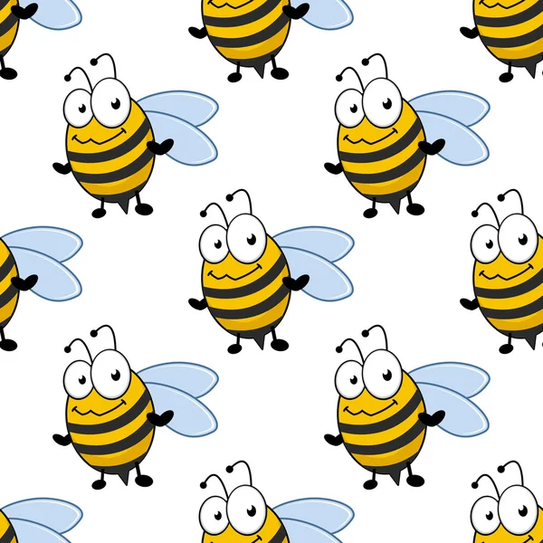 Dibujos animados sonriente abeja patrón sin costura — Vector de stock