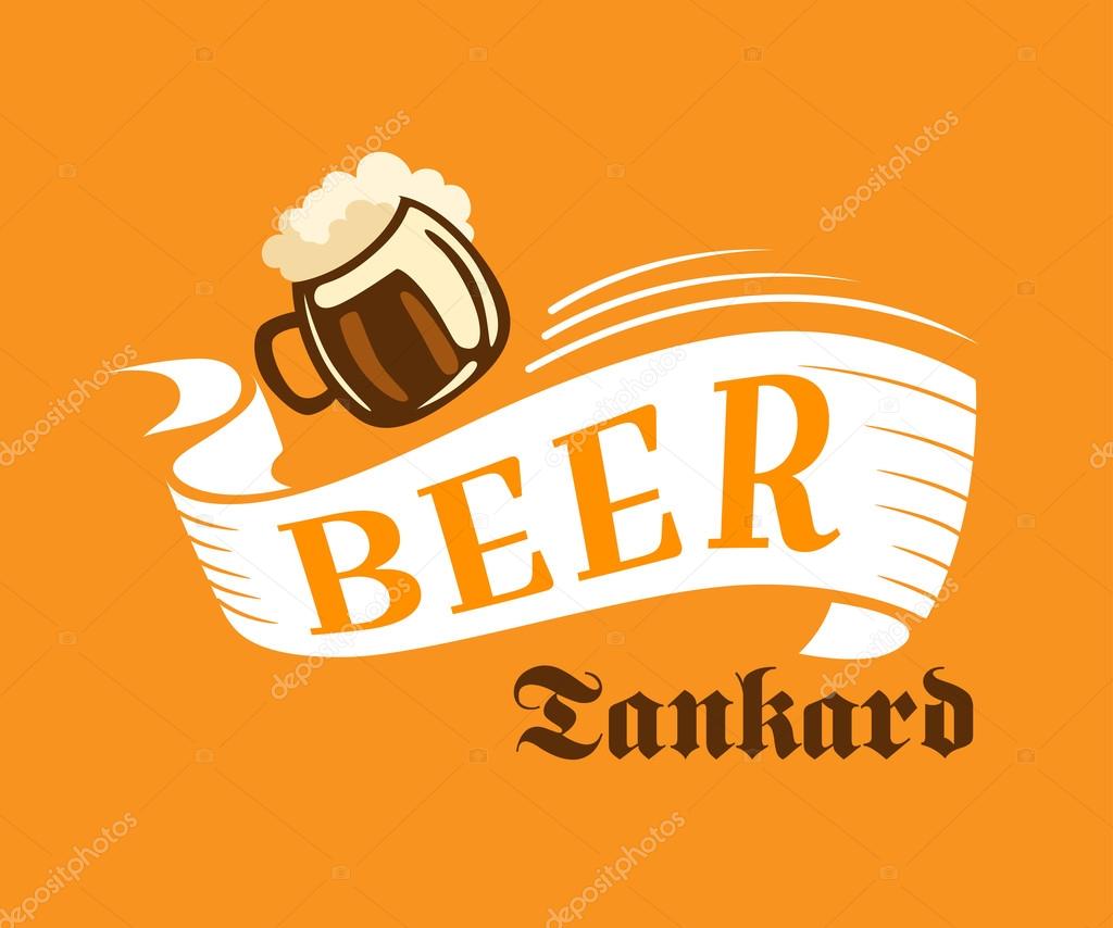 Brewery poster with beer tankard in yellow, white and brown colors on orange background. Suitable for bar logo, oktoberfest and restaurant design