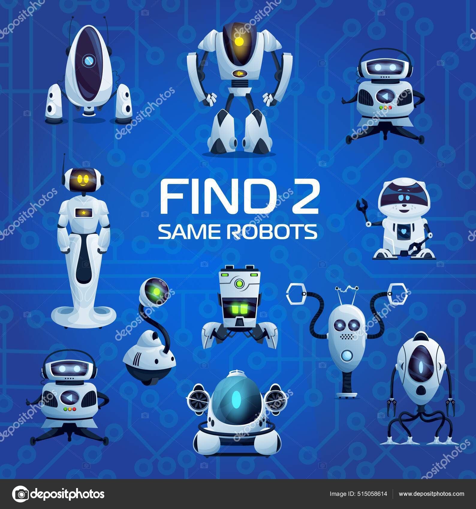 Vetores de Coloque Robôs De Desenhos Animados Fofos Para Jogos