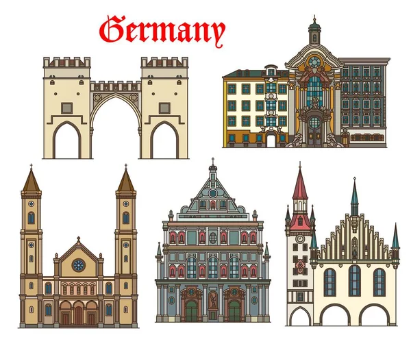 Germany Architecture Munich Buildings Travel Landmarks Vector German Churches Ludwig — Stock Vector