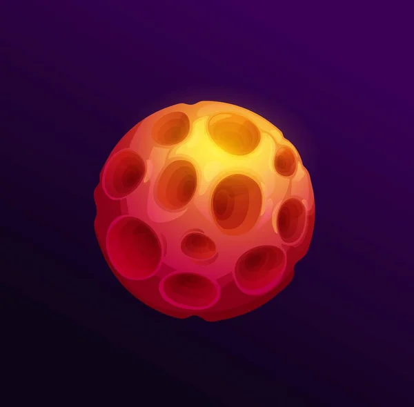 幻想中的红色熔岩行星 火山口和石岩 仙境异形世界孤立的卡通球体与大厅 矢量深空小行星 不可居住的幻想之地 我的游戏元素 宇宙领域 — 图库矢量图片