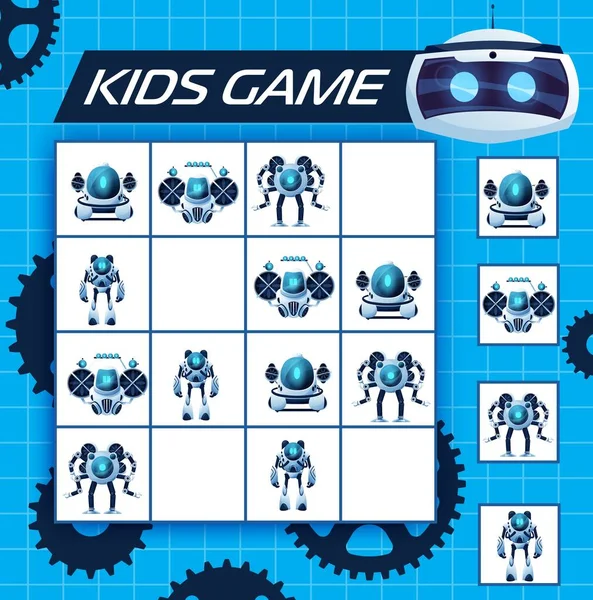 Sudoku Juego Niños Con Robots Acertijo Vectorial Con Dibujos Animados — Vector de stock