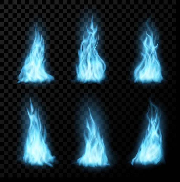 Brennendes Erdgas Blaue Flammen Realistisches Vektorfeuer Von Kaminbrenner Lagerfeuer Lagerfeuer — Stockvektor