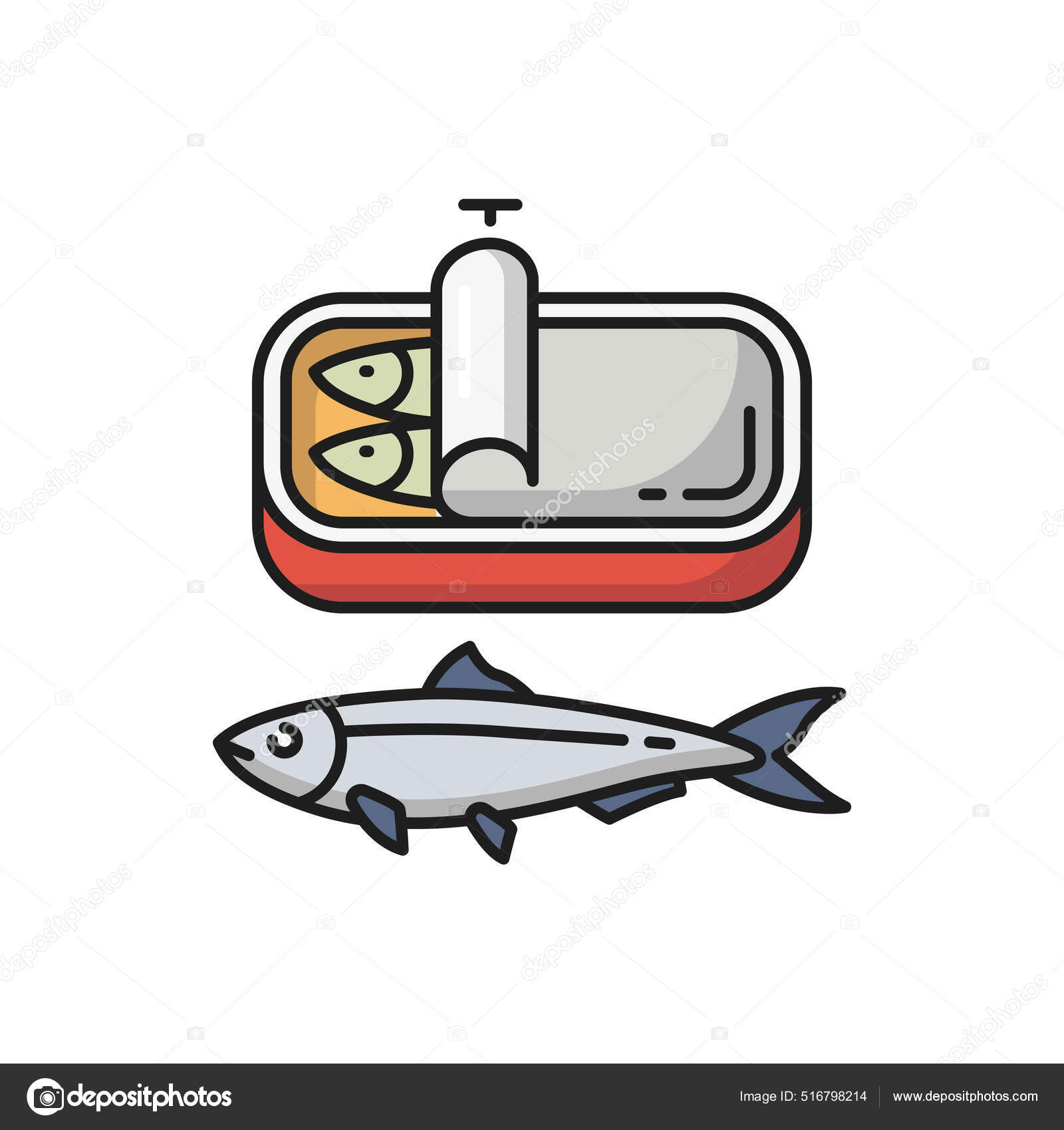 Sardines Tin Can Isolated Fish Portugal Food Flat Cartoon Icon Stock