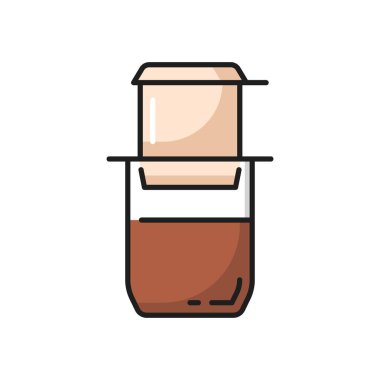 Çay demliği, sıcak içecekler, demlik düz çizgi ikonu. Çaydanlık, bitki çayı demlemek için ekipman. Cam çaydanlık mutfak gereçleri çatal bıçak, demlenmiş içecek. Kahve yapmak için filtresi olan eski çay makinesi.