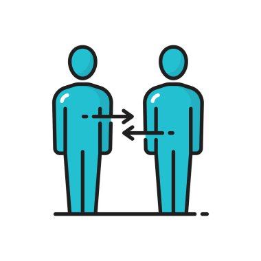 İnsanlar bilgi alışverişi, renk çizgisi simgesi hakkında konuşuyor. Vektör iş ekibi, takım çalışması. İletişim, ortaklık, sohbet ve işbirliği, diyalog ve destek