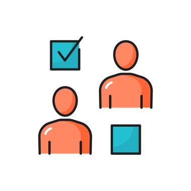 İşe alım, doğru çalışanı işe alma, izole çizgi simgesini kontrol et. Vektör kontrolü yapılıyor, aday seçiliyor. İşe alınabilir ve iş sahibi biri için uygun olduğunu gösteriyor, tik işareti. İşe alım ve İnsan Kaynakları Yönetimi