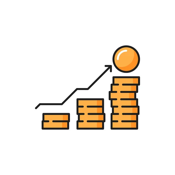 Coins Stack Arrow Money Growth Chart Icon Vector Diagram Statistics — Stock Vector