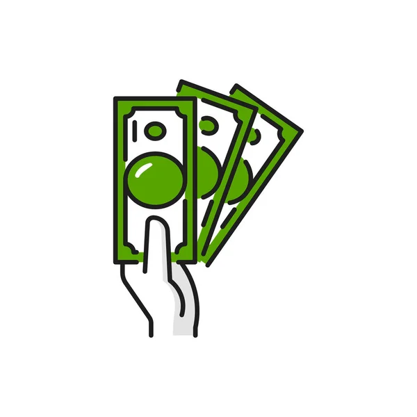 Paper Bills Hand Money Payments Earnings Flat Line Vector Charity — Stock Vector