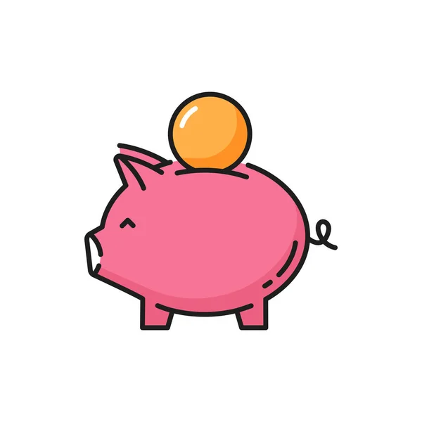 Piggy Banco Dinero Con Moneda Aislado Icono Línea Plana Vector — Vector de stock