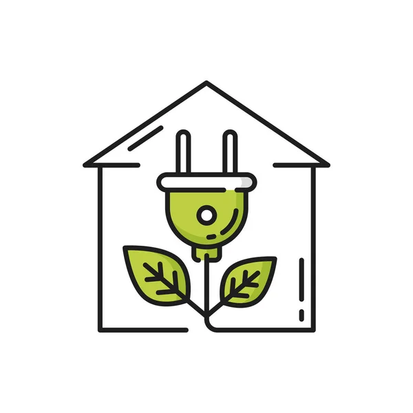 Green Renewable Energy House Electric Plug Isolated Line Icon Vector — Stock Vector