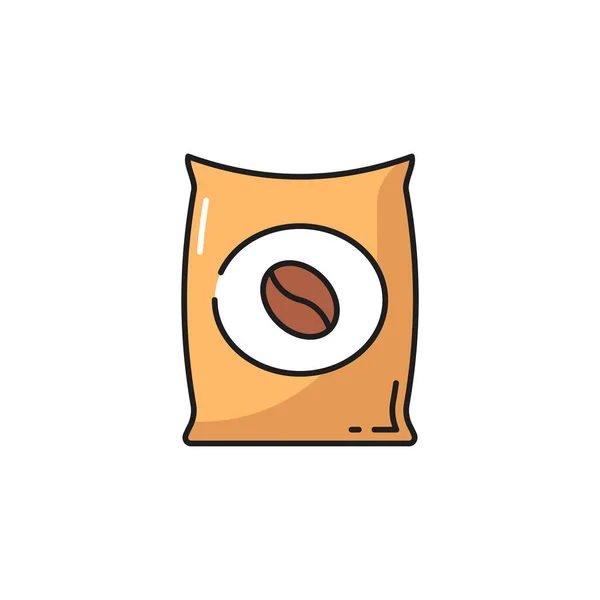 Roasted Coffee Beans Bag Package Isolated Flat Line Icon Vector — Stock Vector