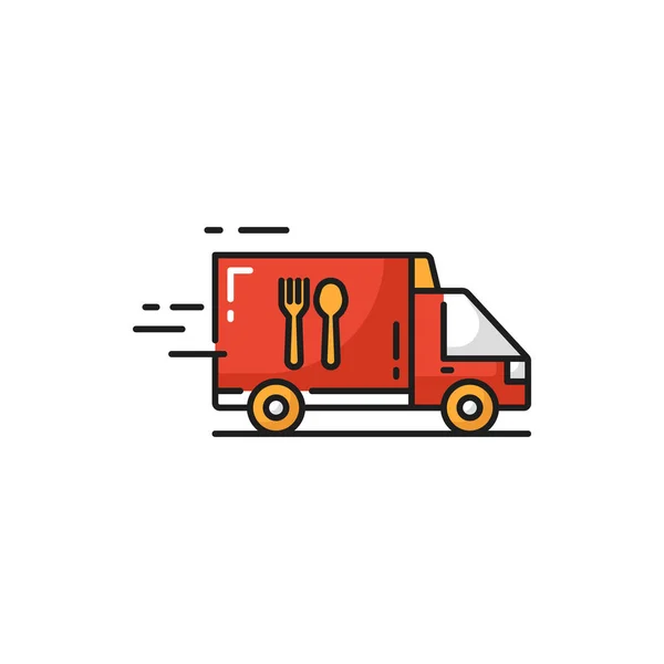 Truck Van Cibo Online Ordine Rapido Consegna Express Isolato Icona — Vettoriale Stock