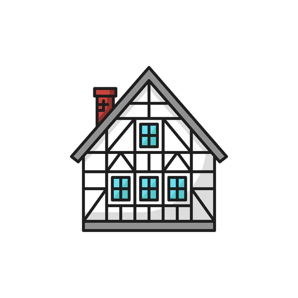 Mountain Chalet Switzerland Traditional Building Isolated Flat Line Icon Vector — Stock Vector