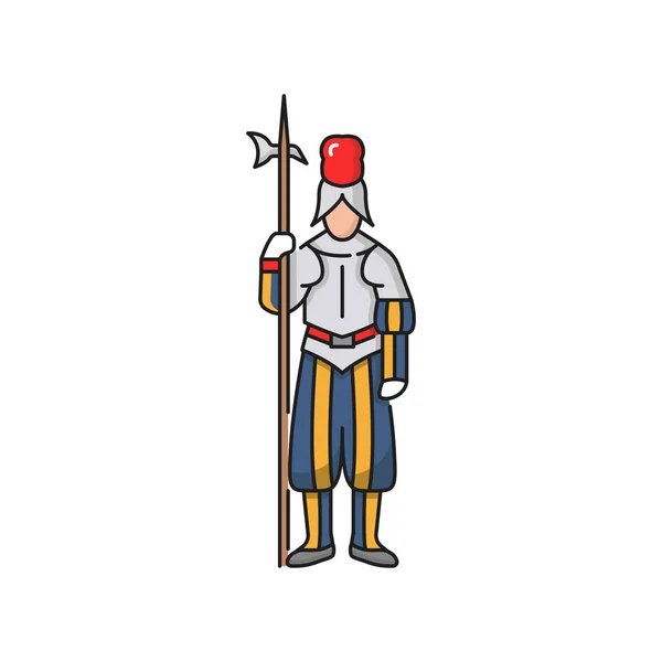 Switzerland Warrior Swiss Guard Vatican Isolated Icon Vector Feudal Soldier — Stock Vector