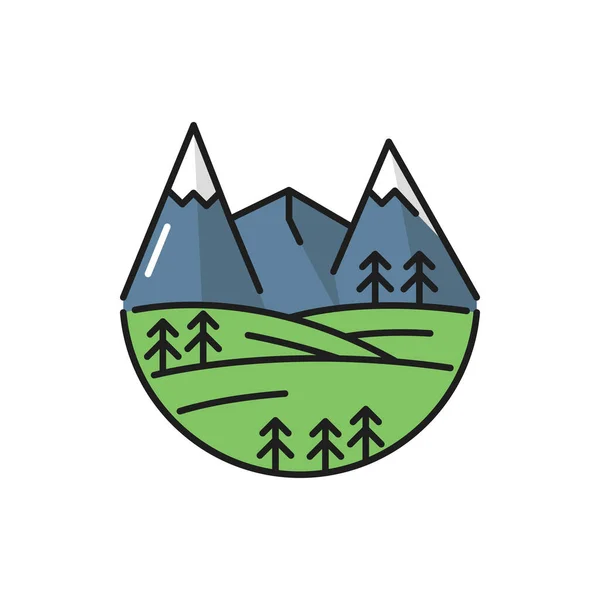 Alpes Montañas Paisaje Paisaje Paisaje Línea Plana Icono Signo Línea — Vector de stock