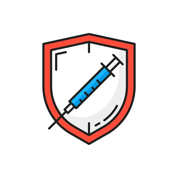 Coronavirus Vaccine Protective Shield Isolated Color Line Icon Vector Vaccination — Stock Vector