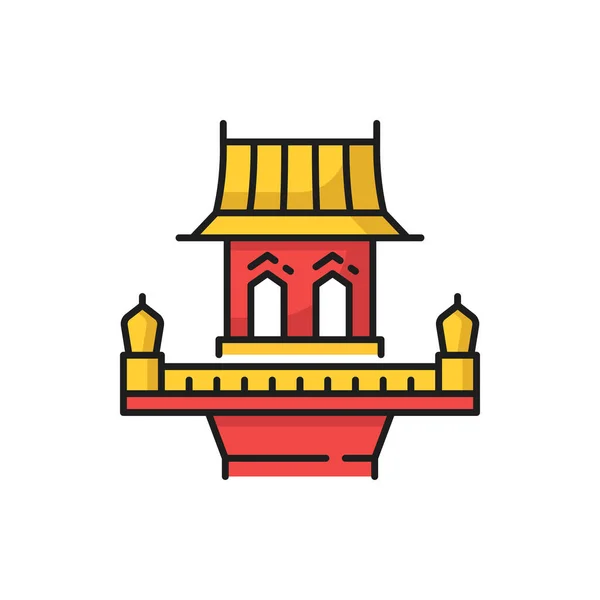 泰国大厦 复古的泰国大厦孤立的红黄两色线条图标 传道者古灵屋 古董屋有阳台 东方地标 亚洲建筑 越南或中国建筑 — 图库矢量图片
