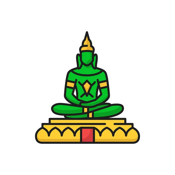 エメラルド仏プラKaeo MorakotプラPhutthaマニRattana Patimakon瞑想孤立カラーラインアイコンで タイの宗教のベクトルシンボル 禅の仏教精神的な男 瞑想の精神 — ストックベクタ
