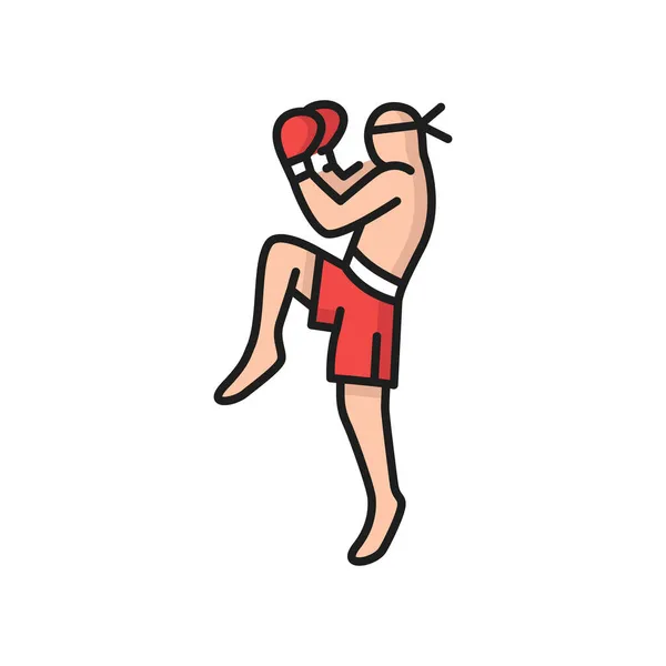 Muay Thai Boxeo Hombre Kick Boxer Aislado Icono Línea Color — Vector de stock